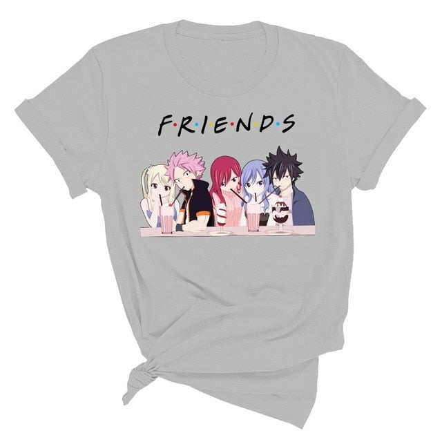 Camiseta De Manga Corta Fairy Tail Con Estampado Floqueado Para Adultos - Hombres Y Mujeres.